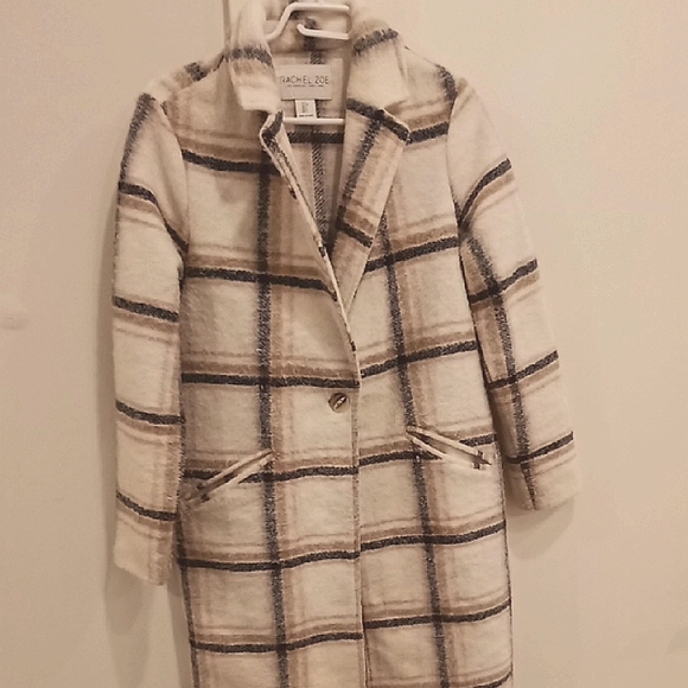 Rachel Zoe Cream Blush pink & Black Trench Coat Timeless Design Wool/poly/Acryl